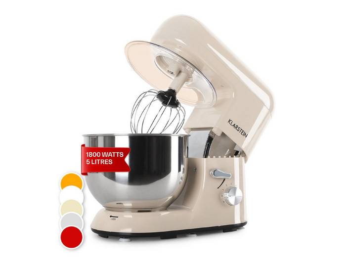 Klarstein Küchenmaschine, 1800 W, 5.2 l Schüssel, Knetmaschine Teigmaschine Teigknetmaschine Rührmaschine Standmixer