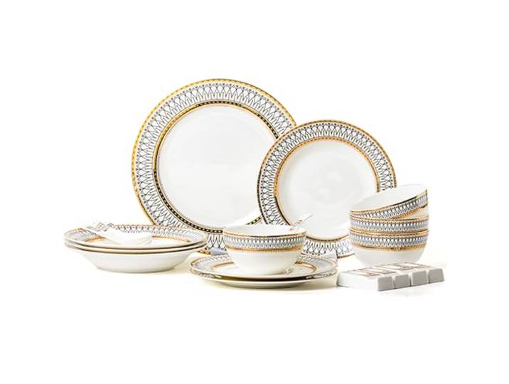 NNYCC Tafelservice für 4 Personen Luxuriöses Porzellangeschirr mit Kaffeetasse Handbemaltes Design Goldrand Verschönert Ihren Esstisch täglichen Gebrauch besondere Anlässe,4 person suit