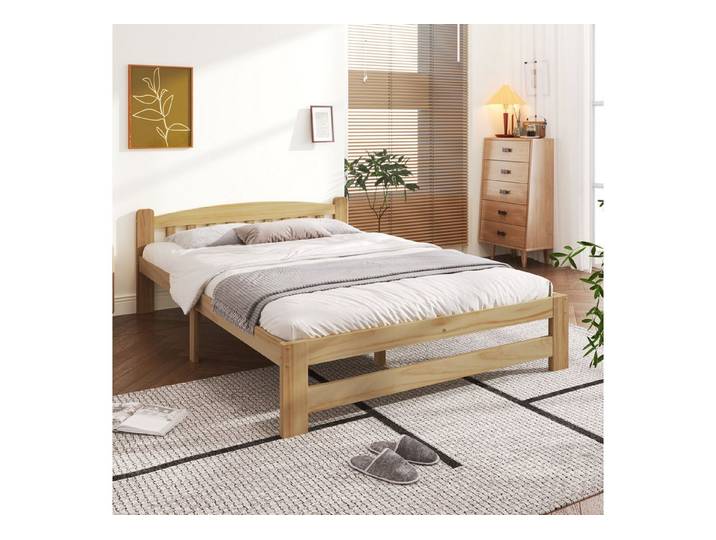 MODFU Holzbett mit Kopfteil und Lattenrost, Futonbett, Doppelbett (Kinderbett Funktionsbett, 140x200 cm), ohne Matratze