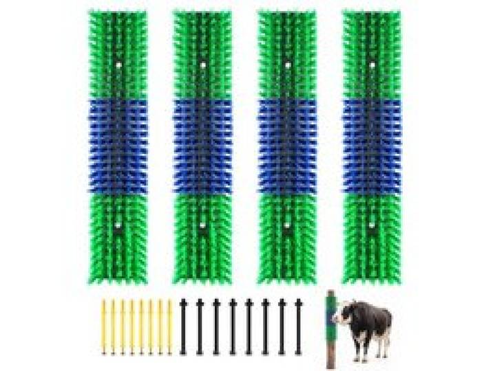 VEVOR Kratzbürste 43x10 cm, Viehbürste 4 Stk. inkl. 16 Schrauben, Rinderkratzer zur Linderung von Rückenjucken, Massage-& Pflege-Kratzwerkzeug für Pferde, Rinder, Schafe & Schweine, Grün & Blau