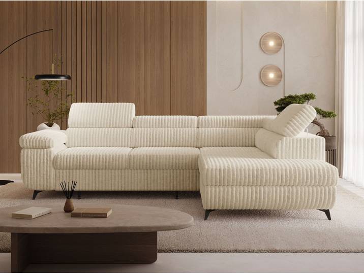 Ecksofa L-Form mit Schlaffunktion und Bettkasten Argon Rechts Beige