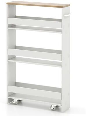 Costway Narrow Mobile Serving Cart with Open Shelves for Kitchen Bathroom Living Room-White