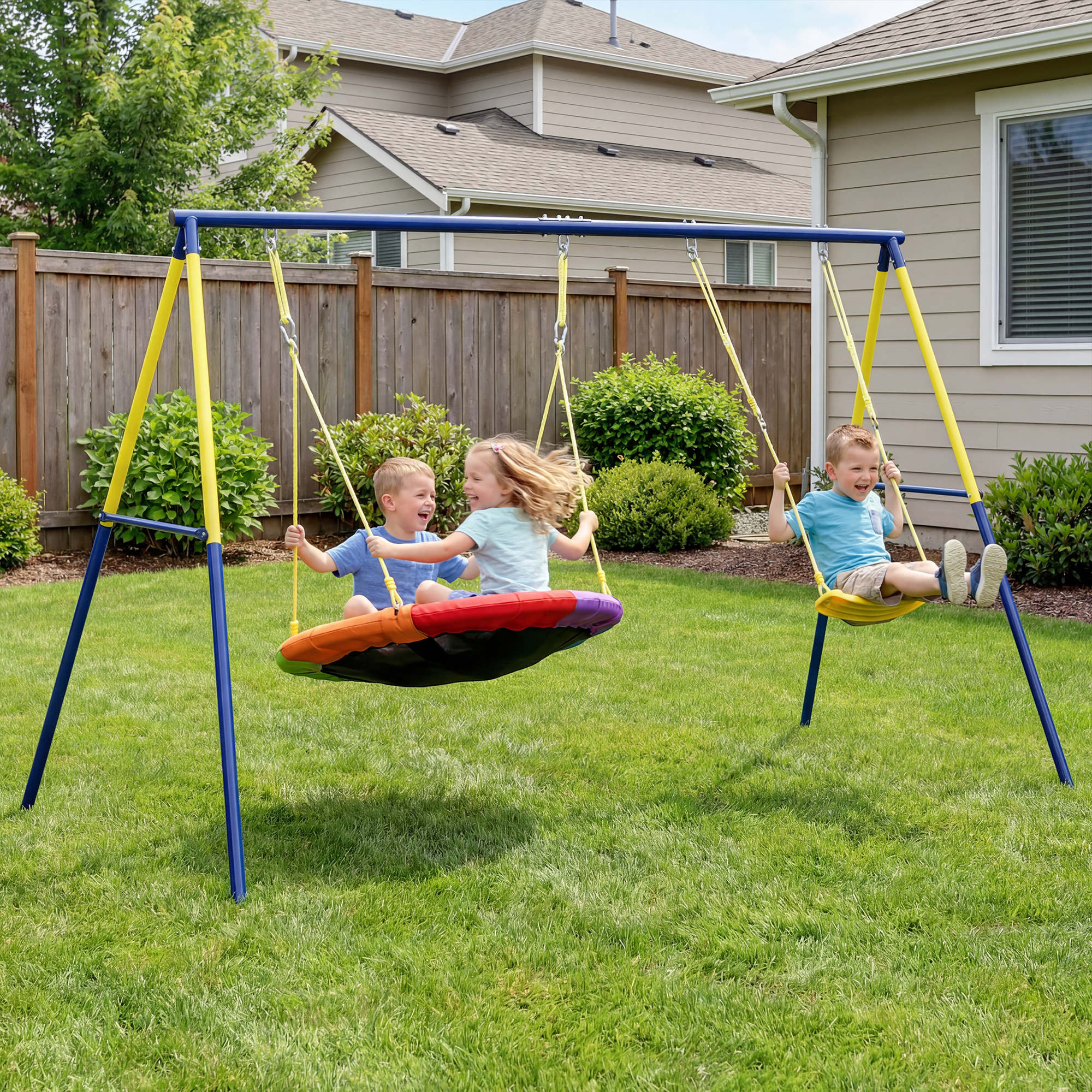 Aiyaplay Set di Altalene per Bambini Parco Giochi da Esterno, Multicolore   Aosom Italy