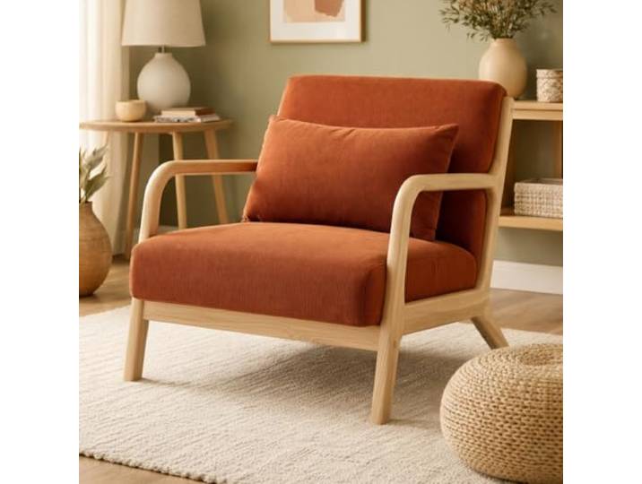 Sicaan Marie Vintage-Sessel aus skandinavischem Cord in Terrakotta