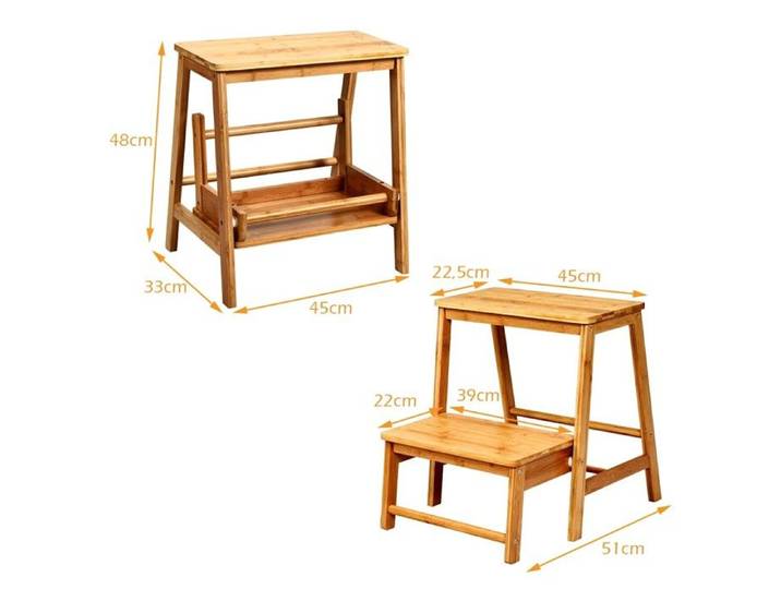 Facile à plier et ranger Marchepied escabeau 2 marches en bambou pour atteindre les placards de cuisine 48 cm