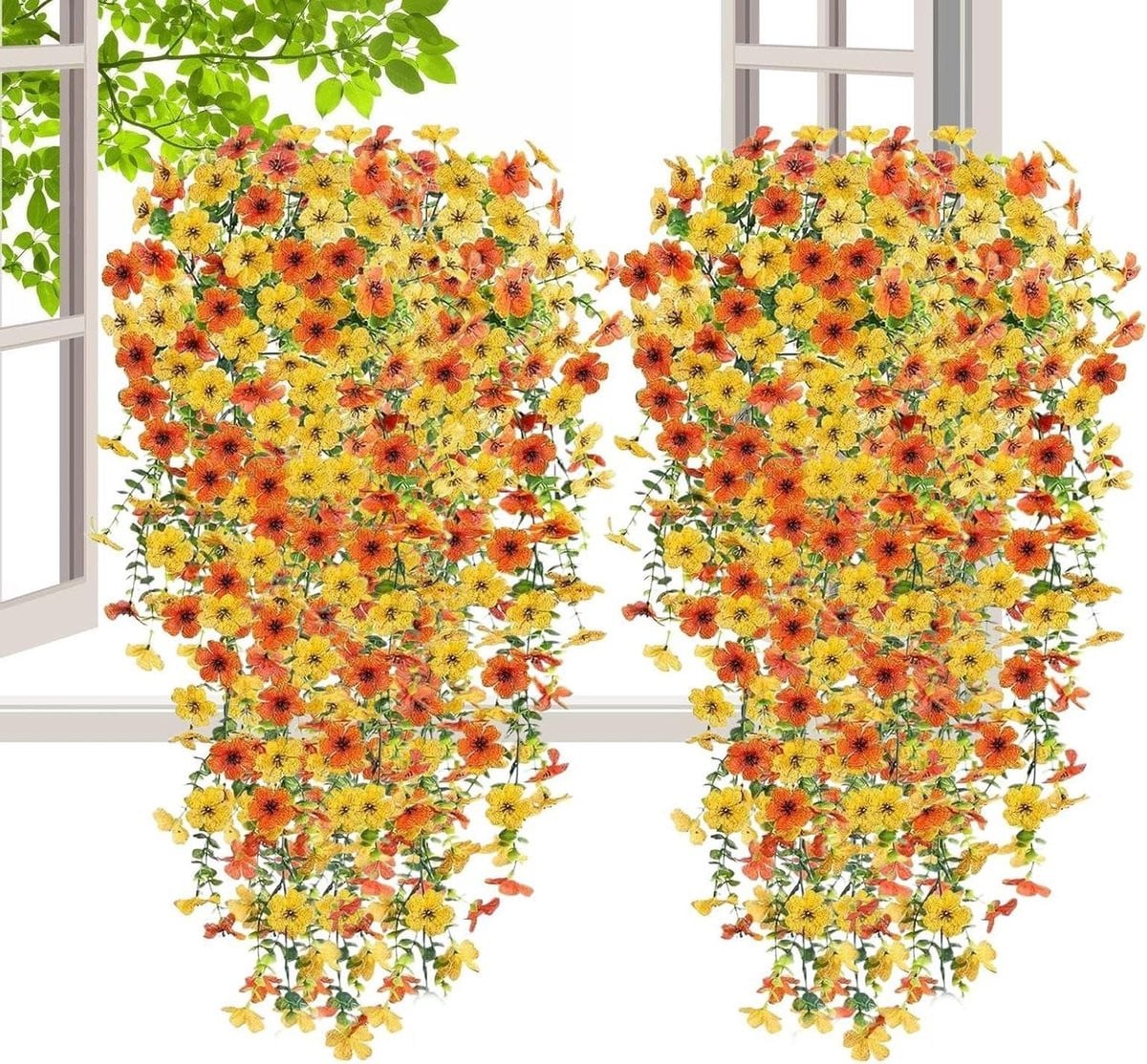 Kunstbloemen Set Oranje Geel - Zijden Planten voor Buiten Decoratie - 75 cm