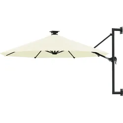 Helloshop26 - Wandmontierter Sonnenschirm mit Metallstange und LED-Beleuchtung 300 cm sandfarben 02_0008694