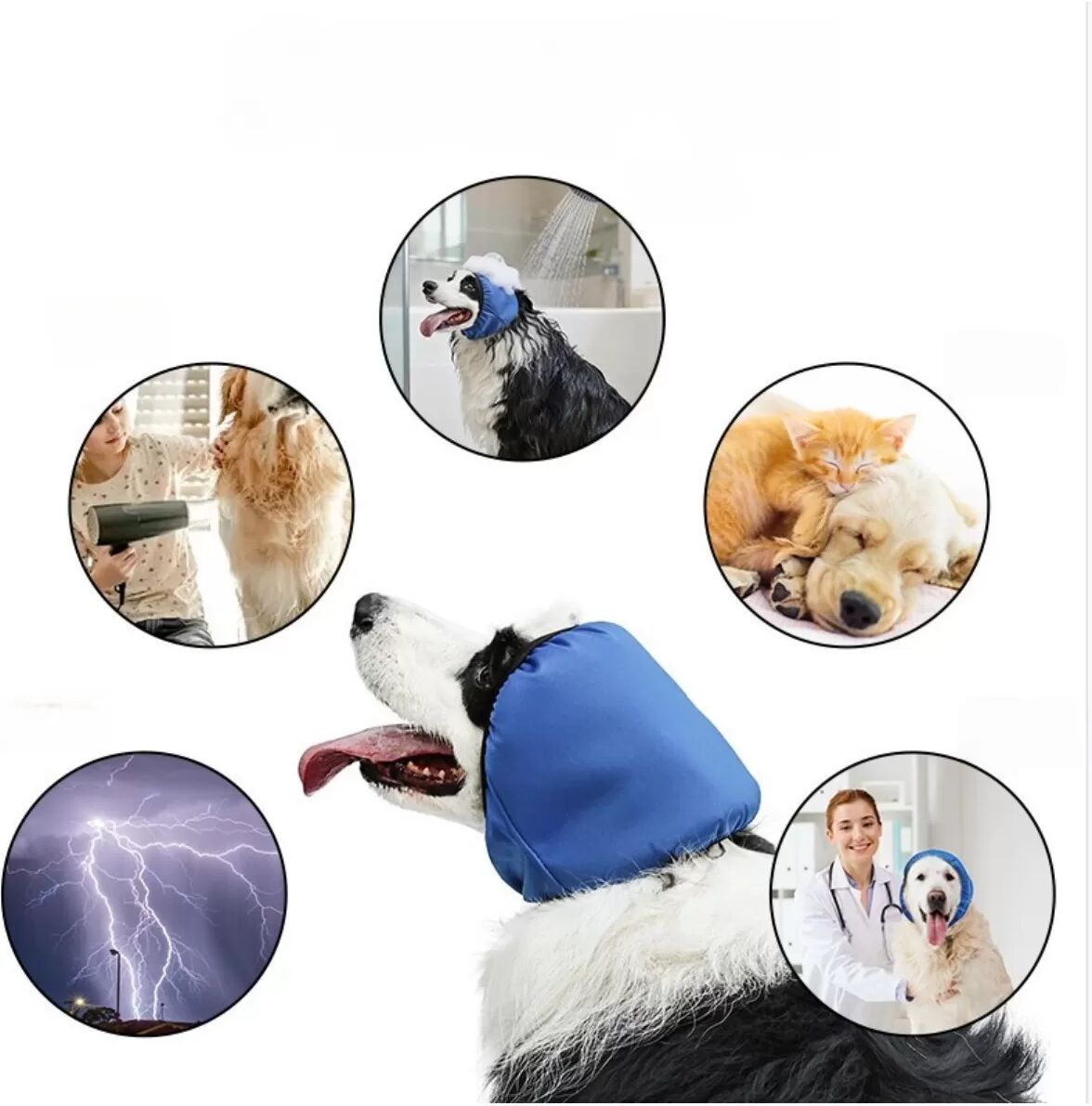 INF Protections d'oreilles imperméables et antibruit pour animaux de compagnie, idéales pour dormir et nager - Polyester bleu, S