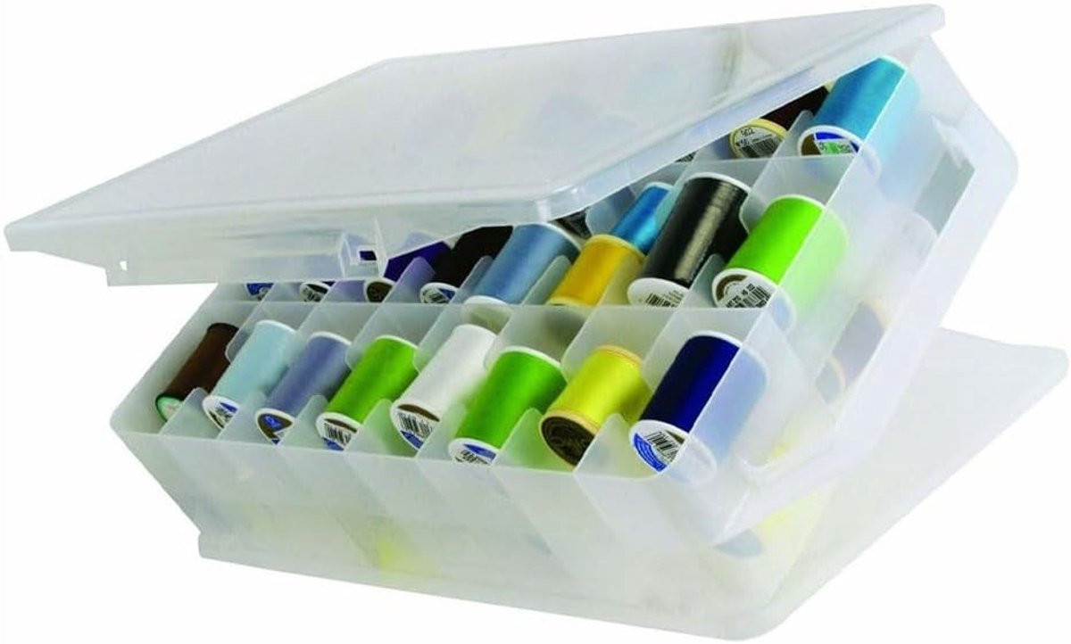 Naai-organizerbox Transparant - Dubbelzijdige kunststof opslag met 46 compartimenten - B/D/H: 37 x 25 x 8 cm