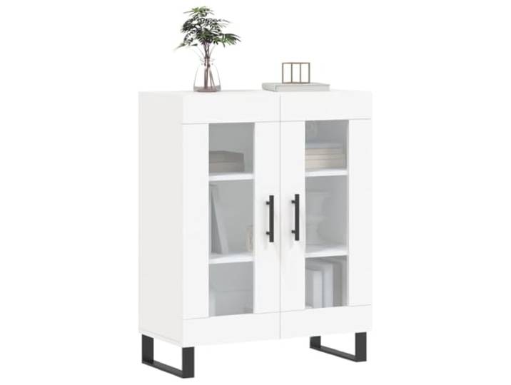 KTHLBRH Anrichte weiß 69,5 x 34 x 90 cm Holz mehrschichtig Glas-Design, großer Stauraum, Metallfüße, obere Ausstellungsfläche