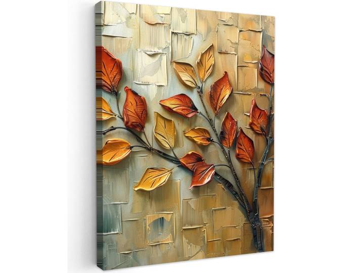 MuchoWow Leinwandbild - Baum - Abstrakt - Natur - Kunst - 60x80 - Gemälde, Goldfarben, Textil, Kiefer, Rechteckig, 60x80 cm, gerahmt, Bilder & Rahmen, Bilder, Wandbilder
