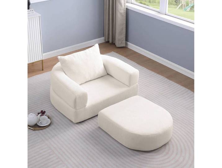 Canapé 1 place modulable sectionnel réversible pour salon assise large tissu chenille beige style minimaliste