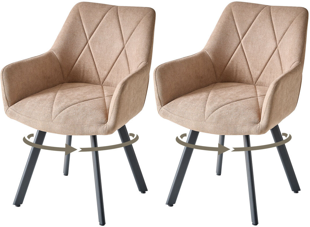 Norden Home Nordic Style Swivel Dining Chairs With Arms, Fabric Upholstered Accent Chairs,Metal Legs, 360° Swivel Kitchen Chairs Khaki 81.5cm H X 60cm W X 43cm D