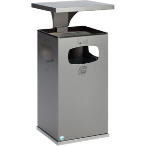 VAR Aschenbecher B42, 12281, silber, für Outdoor, mit Dach, 2in1, Aschenbecher & Mülleimer aus Metall, 50 x 96cm, 72 Liter