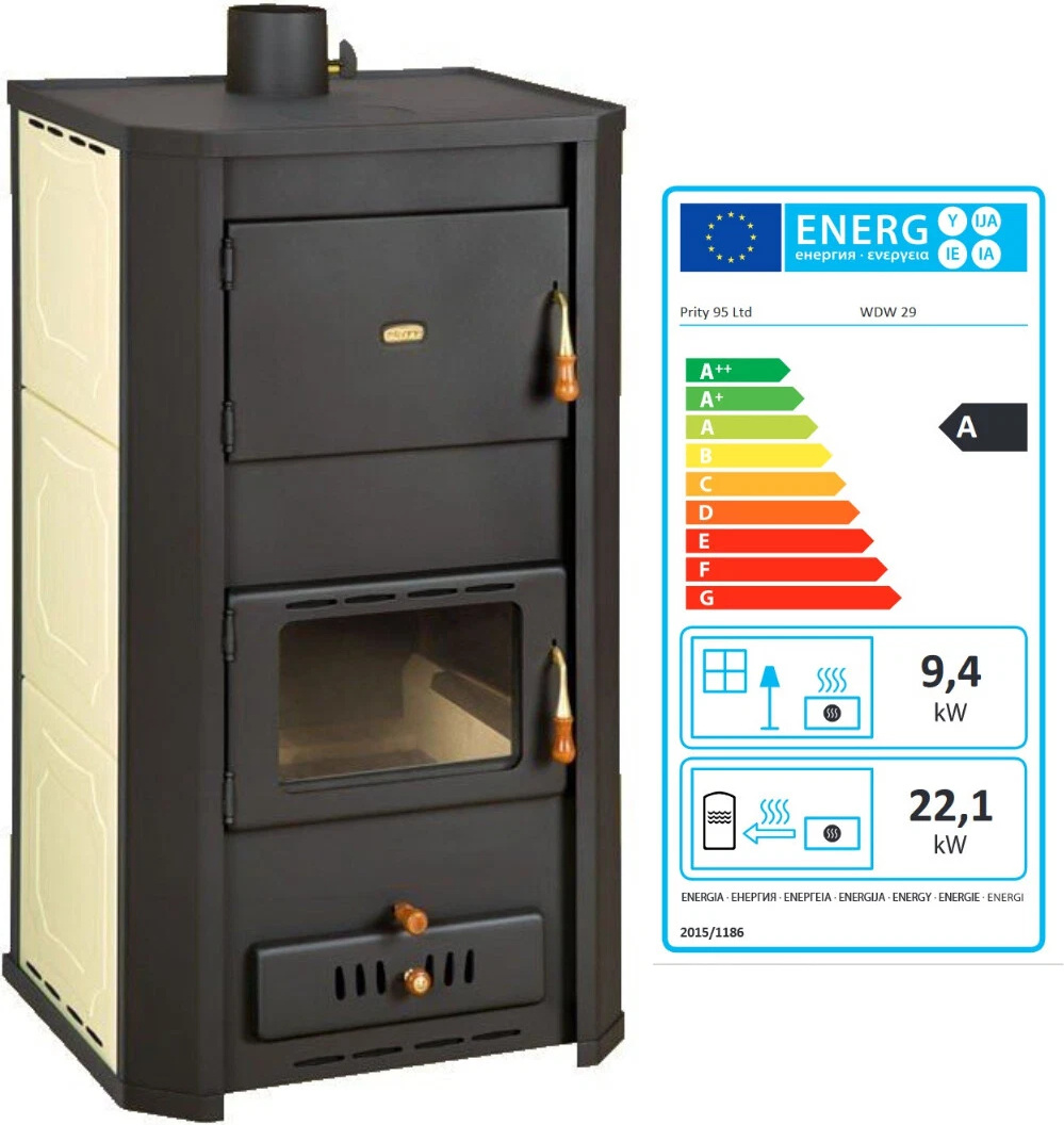 Holzofen PRITY WD W29 mit Wasserwärmetauscher Zentralheizung Ofen - 31.5 Kw