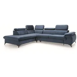 ECKSOFA FIORE Blau Velours-Stoff mit Schlaffunktion