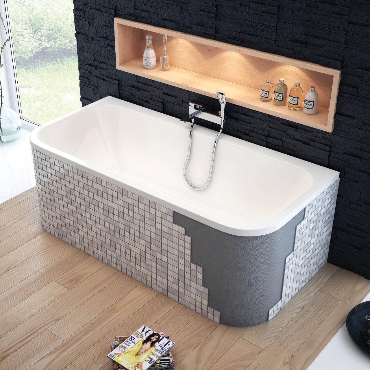 ECOLAM Vorwand Badewanne halb freistehende Wanne Arana 180x85 Styropor befliesbar