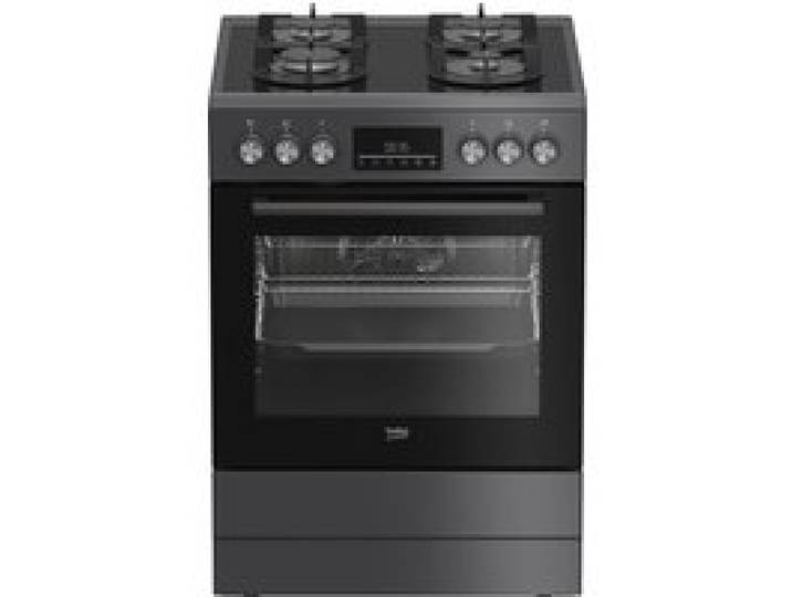 Cuisinière à gaz pose libre noire - BEKO - Four électrique - 4 brûleurs à gaz - Grill électrique intégré