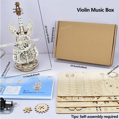 Discount Dollar Deals Wooden Puzzle Music Box Piano Model Kit, DIY Assembly Musical Instrument Building Kits, Home Decor Crafts Gift For Adult violin Music Box