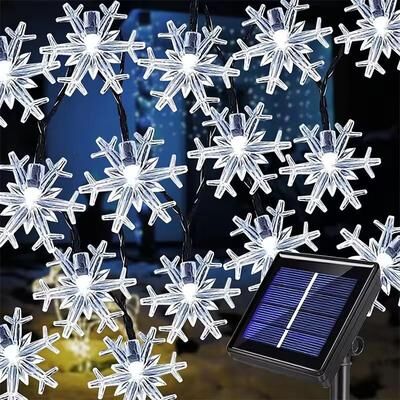 Inspired Living RadiantGlow Solar Snowflake String Lights (60 LED 8 Mode Outdoor Waterproof Fairy Lights) white 5m 20leds