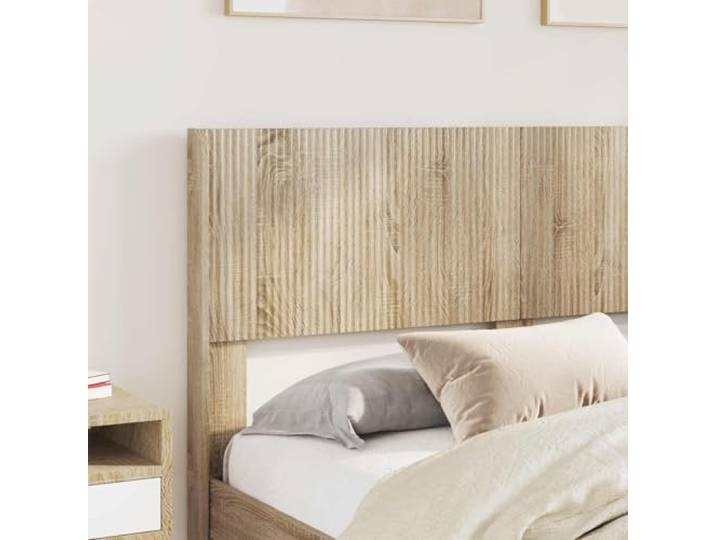 SKTQYQO Bett mit Stauraum, Sonoma-Eiche, 140 x 190 cm Lattenrost, Struktur aus Holz, mit Kopfteil und integrierter Aufbewahrung