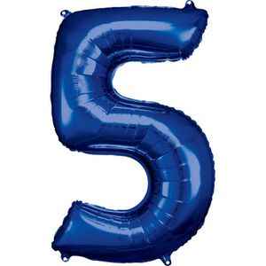 Amscan Luftballons 9907284, Riesenzahl 5, blau, Folienballon, 57 x 92 cm