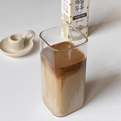 Smart Shopping Spot Square Heat Resistant Glass Coffee Cup With Lid And Straw For Milk Tea & Juice square Cup