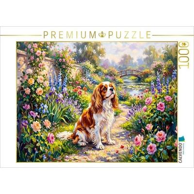 CALVENDO Puzzle King Charles Spaniel Portrait im Garten | 1000 Teile Lege-Größe 64x48cm Foto-Puzzle für glückliche Stunden