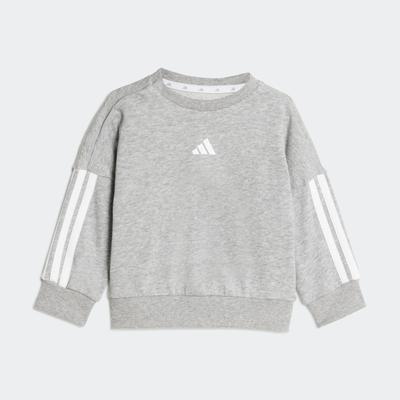 Trainingsanzug ADIDAS SPORTSWEAR "ESSENTIALS KIDS", Mädchen, Gr. 86, grau (medium grau heather, weiß), Obermaterial: 70% Baumwolle, 30% Polyester, Sportanzüge Trainingsanzug