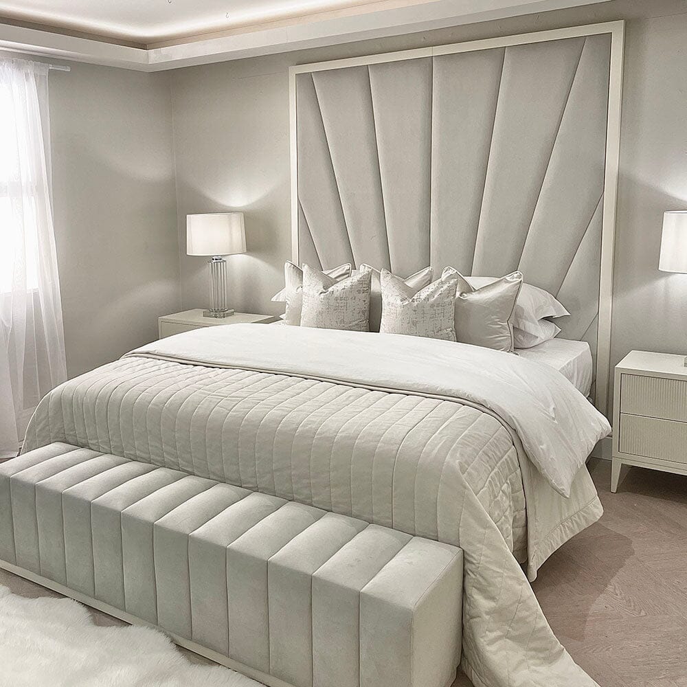 Sunburst Silver Velvet & Oyster Luxury Wall Mounted Headboard, Emperor
