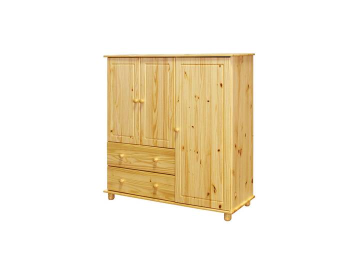 Livetastic Drehtürenschrank, Natur, Holz, Kiefer, massiv, 3 Fächer, 2 Schublade(n) Schubladen, 132x136x43 cm, Schlafzimmer, Kleiderschränke, Kleiderschränke 3-türig