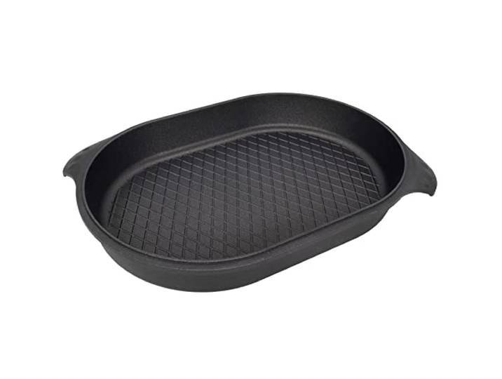 SKK große Antihaft Grill-Fischpfanne 42x28 cm - ohne Induktion - ovale Bratpfanne mit BBQ Grillboden & Seitengriffe - Made in Germany