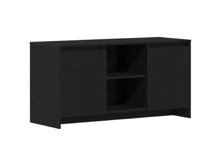 hliofuir TV-Lowboard Schwarz Eichen-Optik 102x37,5x52,5 cm Holzwerkstoff Kompakter Fernsehschrank für das Wohnzimmer mit zwei Türen und zwei Ablagen für strukturierte Medienorganisation.