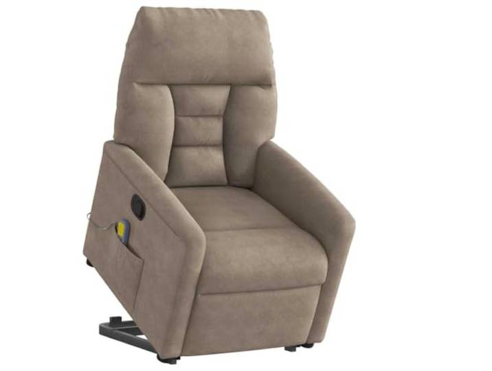 KTHLBRH Massagesessel aus Mikrofaser, Farbe: Taupe Fleckstoff, Holz- und Metallrahmen, 6-Punkt-Massage, Neigung 135 Grad, motorisiertes Aufstehen