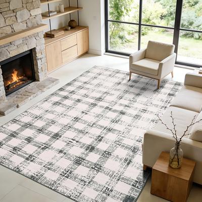 Garvee Checkered Area Rug, Washable Modern Geometric Rug, Non Slip Low Pile Soft Carpet for Bedroom, Living Room, Dining Room