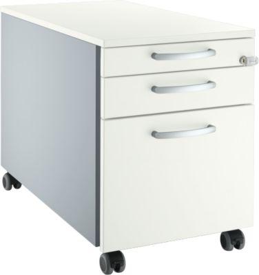 Schäfer Shop Select Rollcontainer 126, 1 Schublade, HR- & Utensilienauszug, runde Griffe, weißalu/weiß
