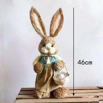 Inspired Finds Large Straw Woven Bunny Decoration 46cm Rustic Easter Rabbit Ornament For Home And Garden egg Basket Bunny