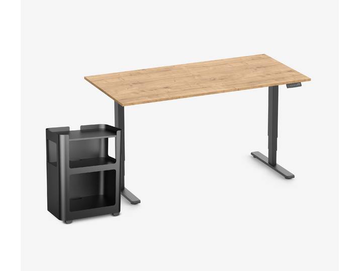FOKUS Schreibtisch + Rollwagen Eiche Schwarz 160x80