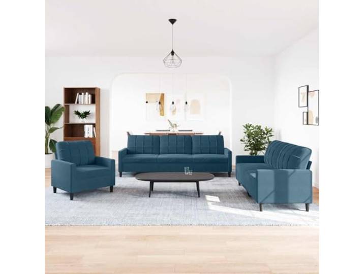 KTHLBRH Sofa-Set, 3-teilig, Blau, Samt, Metallrahmen Füllung aus Schaumstoff, 1 Sofa, 1 2-Sitzer-Sofa, 1 3-Sitzer-Sofa, modernes Design