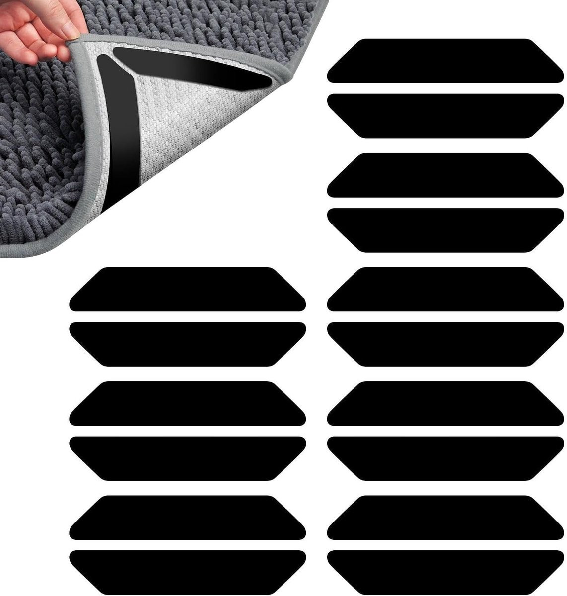 Tapijttape Antislip Strips Zwart - 16 Stuks - Herbruikbaar