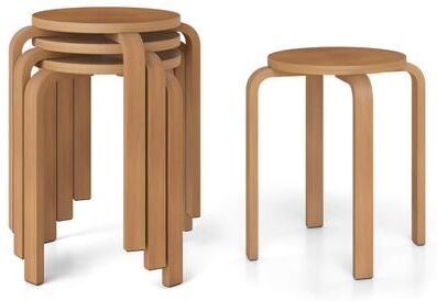 Costway Set of 4 18 Inch Stackable Bentwood Dining Chairs with Round Top-Walnut