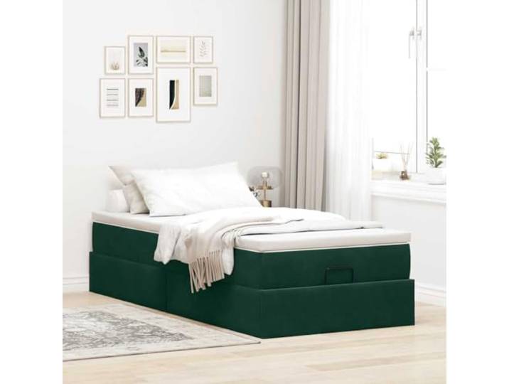 KTHLBRH Boxspringbett 80 x 200 cm mit Federkernmatratze Dunkelgrüner Samt, hydraulischer Aufzug, Lattenrost, inklusive Matratzenbezug
