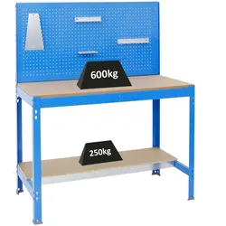 PROREGAL Proregal Werkbank Quick-Buffalo mit Werkzeugwand + Zubehör Alpha | HxBxT 84x120x61cm | Traglast 600kg | Blau | Holzplatte