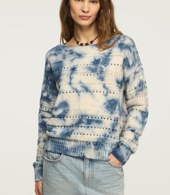 Lucky Brand Beachy Tie Dye Pullover Sweater - Women's Clothing Tops Sweaters Pullovers in True Navy, Size XS