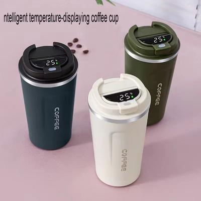 Inspired Finds New Intelligent Temperature Measurement Stainless Steel Coffee Cup Solid Color Gradual Change Thermos, Portable white 17.25 Fl Oz