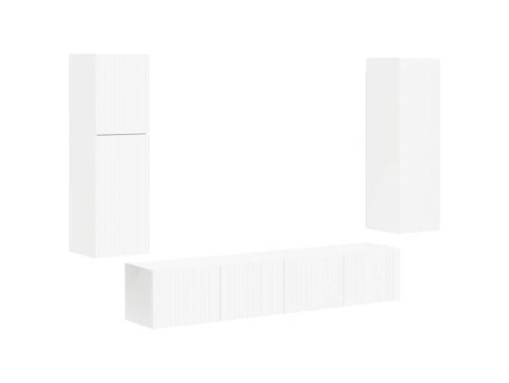 GHVBNMF TV-Schranksystem Wandmontiert 4-TLG Weiß Holzwerkstoff Board 4-teiliges schwebendes Lowboard Set in Weiß aus robustem Holzwerkstoff für modernes Wohnzimmer und Fernsehecke.