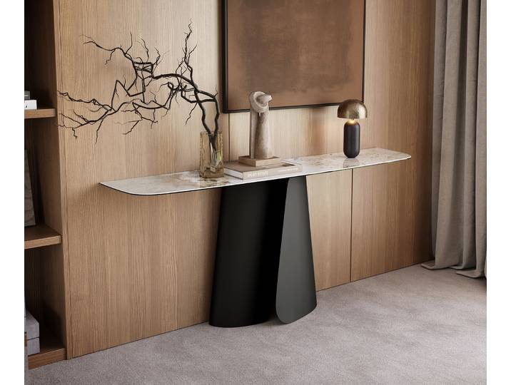 Konsolentisch Edge Boot 180x40 cm Keramik Minas Melange Weiß-Beige Livos Metall Schwarz, Konsolentische