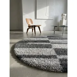 Hochflorteppich WERFEN, kariert, Grau, Ø 80 cm