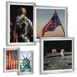 BILDER SET 5er Set - 50x50 cm & 20x30 cm & 40x60 cm Silberner Rahmen - Ruhige Landschaften am Strand der Sonne