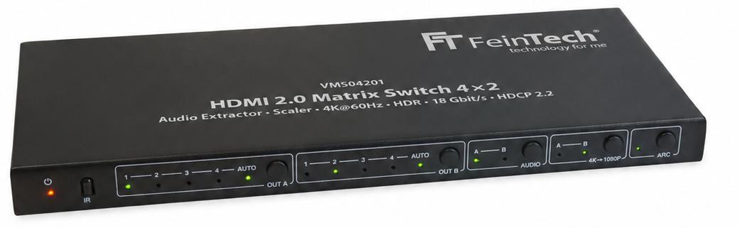 FeinTech VMS04201 HDMI 4x2 matrix-switch met 4K 60Hz HDR en audio-extractor